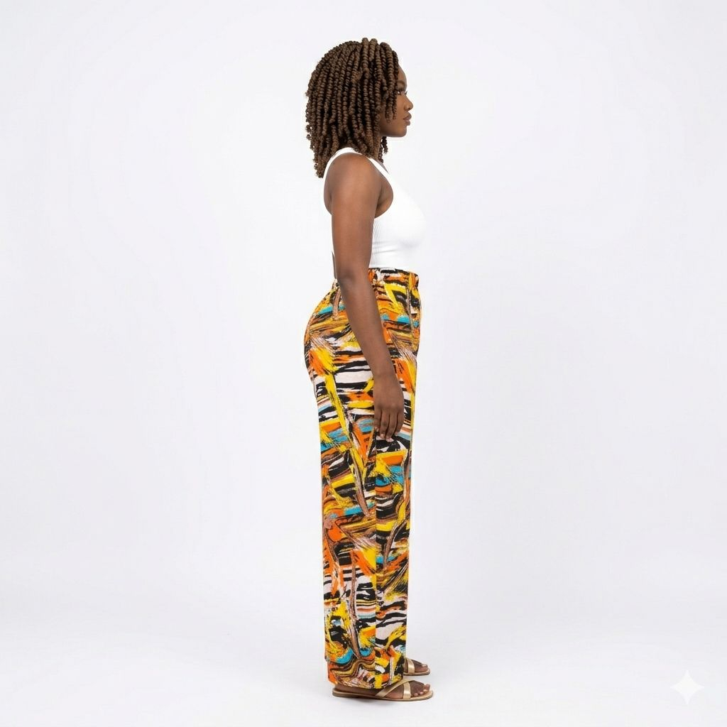 Multicolor Swirl Print Elastic Waist Midi Skirt