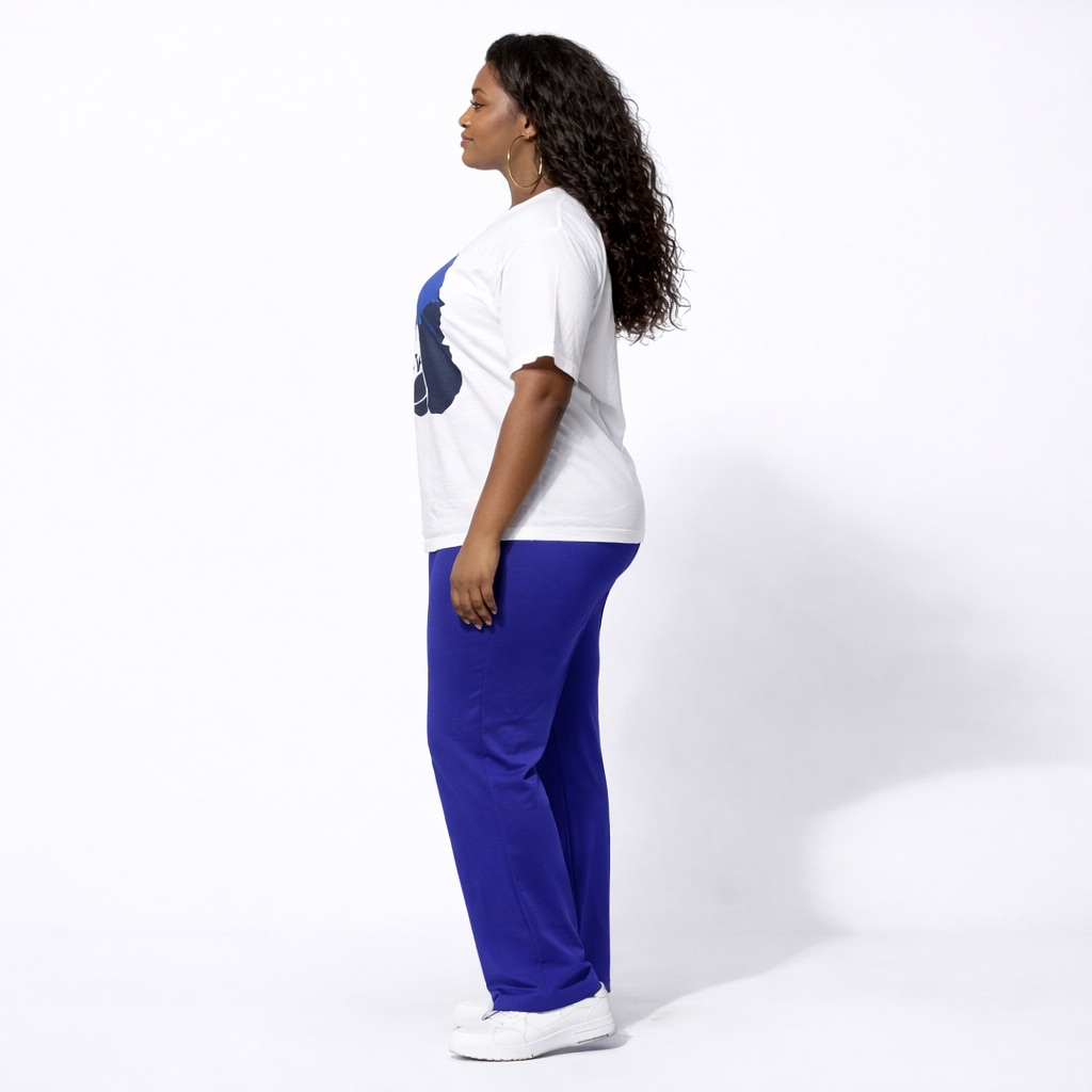 Womens White Graphic T shirt and Blue Pants Two Piece Casual Set