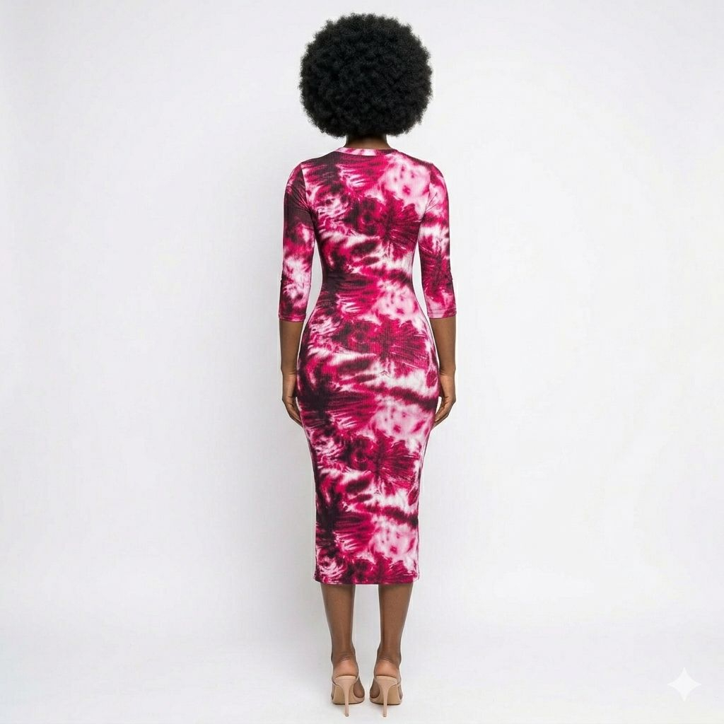 Pink TieDye Bodycon Mini Dress with Short Sleeves