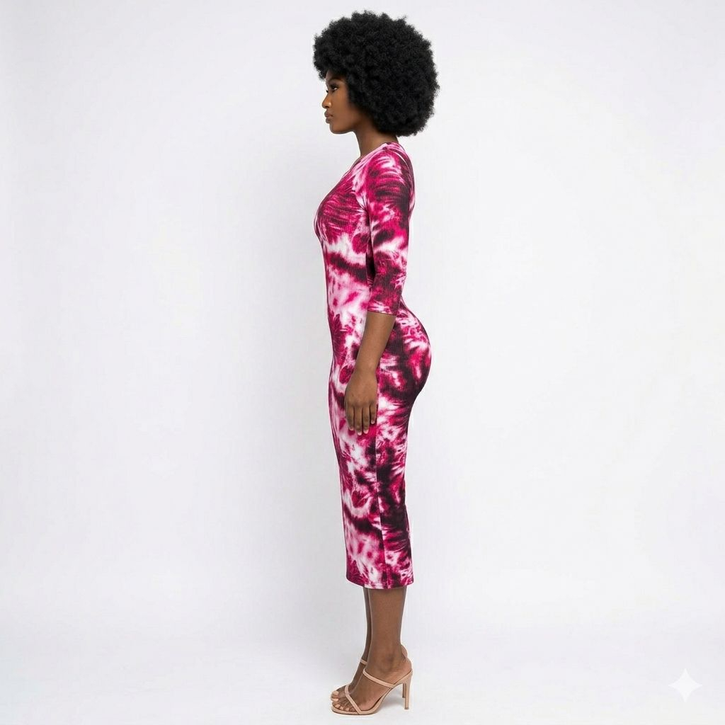 Pink TieDye Bodycon Mini Dress with Short Sleeves