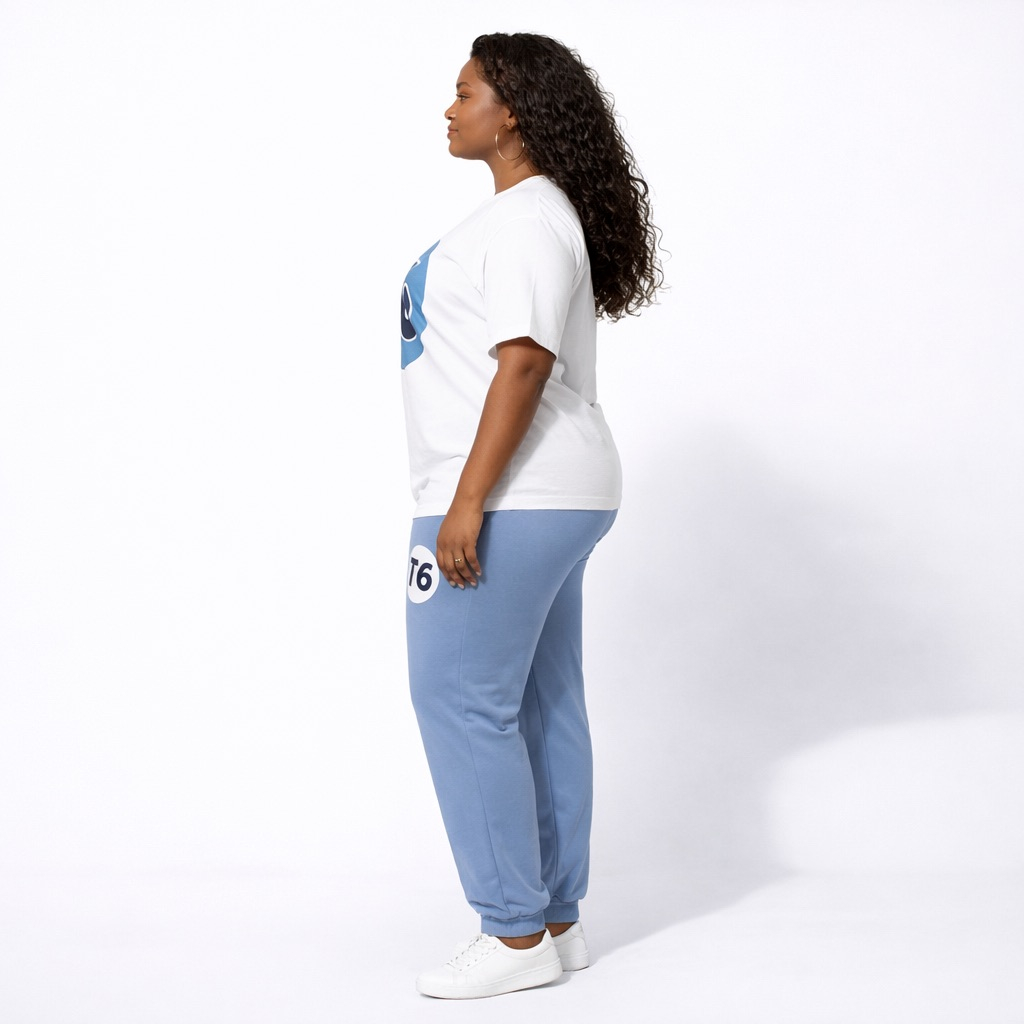 Womens White Logo TShirt and Blue Pants Two Piece Casual Set