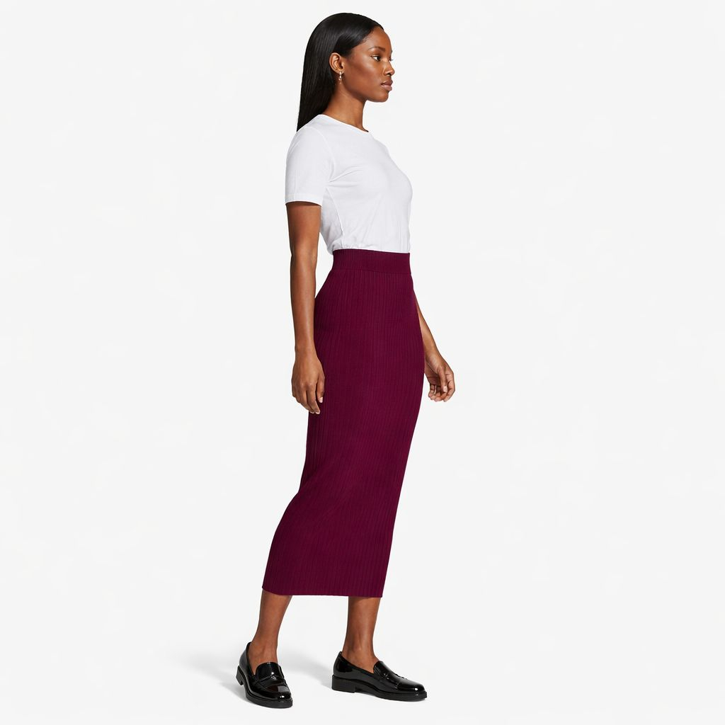 Burgundy Ribbed Midi Skirt