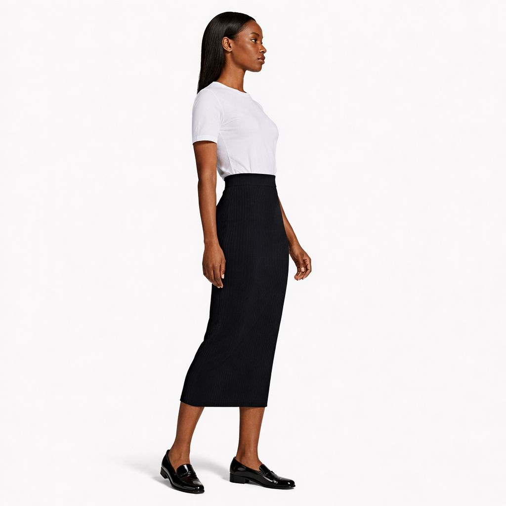 Black Ribbed Midi Skirt