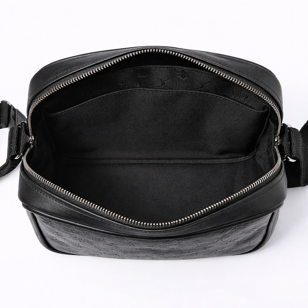 Black Monogram  Crossbody Sling Bag with Front Zip Pocket