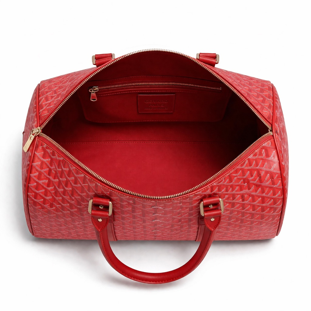 Red Monogram Travel  Duffel Bag with Leather Handles