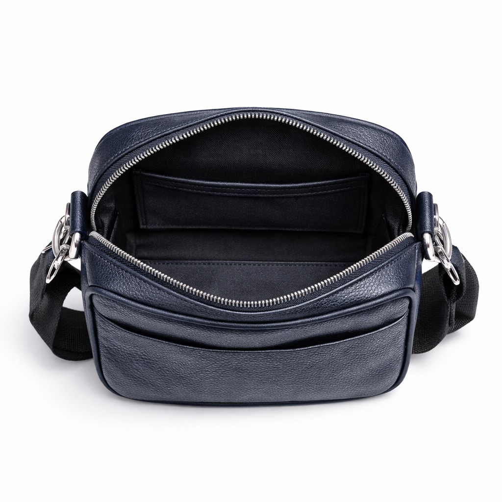 Black Leather Style Crossbody  Bag with Flap Pocket and Adjustable Strap
