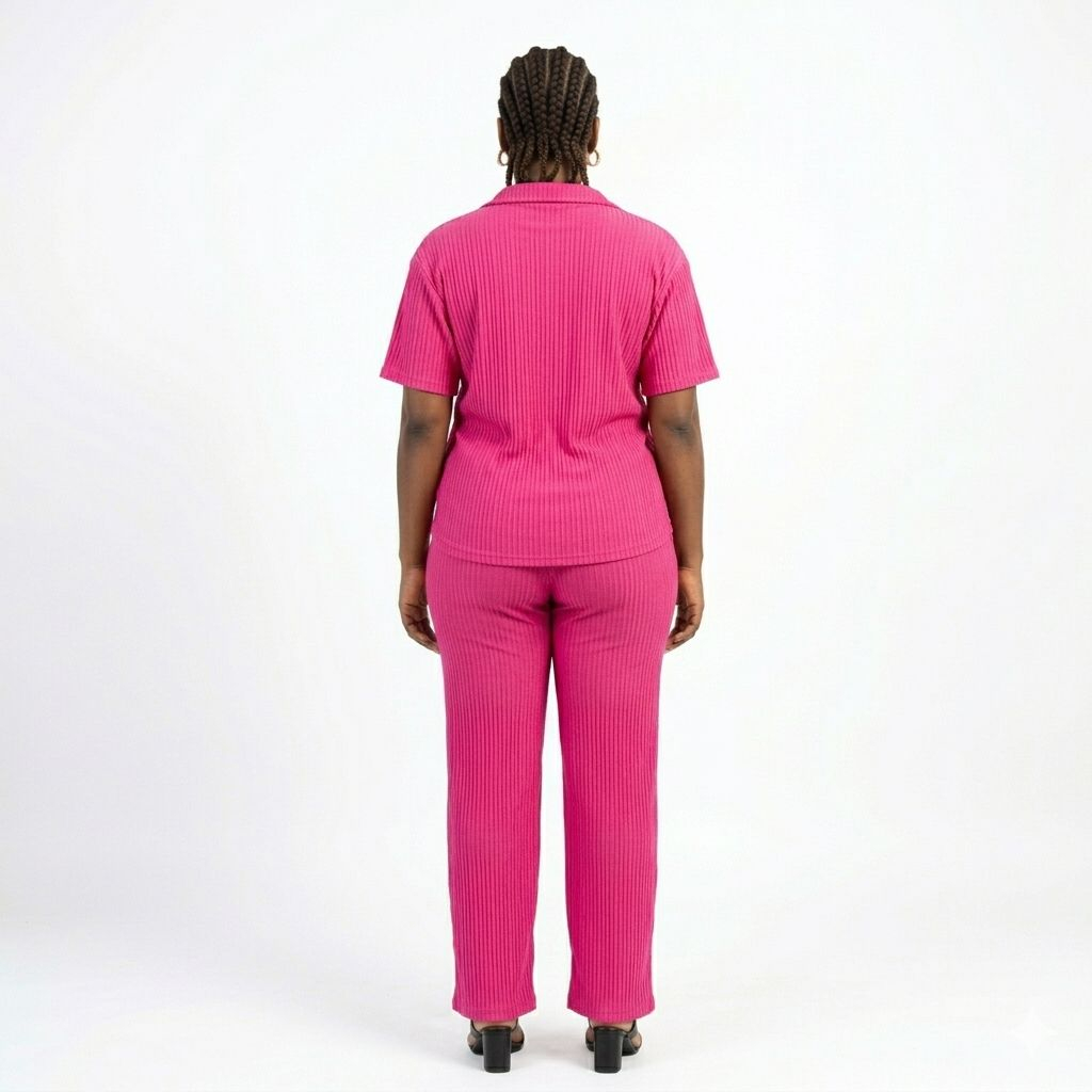 Women pink Pleated Short Sleeve Top and Pants Set