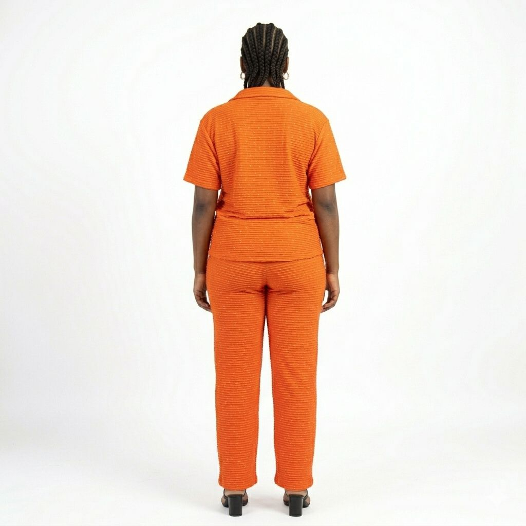 Womens Orange Textured Short Sleeve Top and Trouser Set