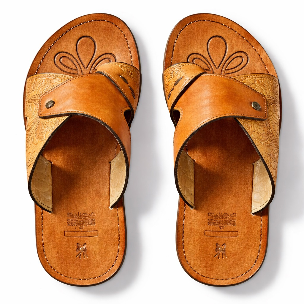 Mens Brown Leather Sandal with Cross Strap  and Toe Loop Design