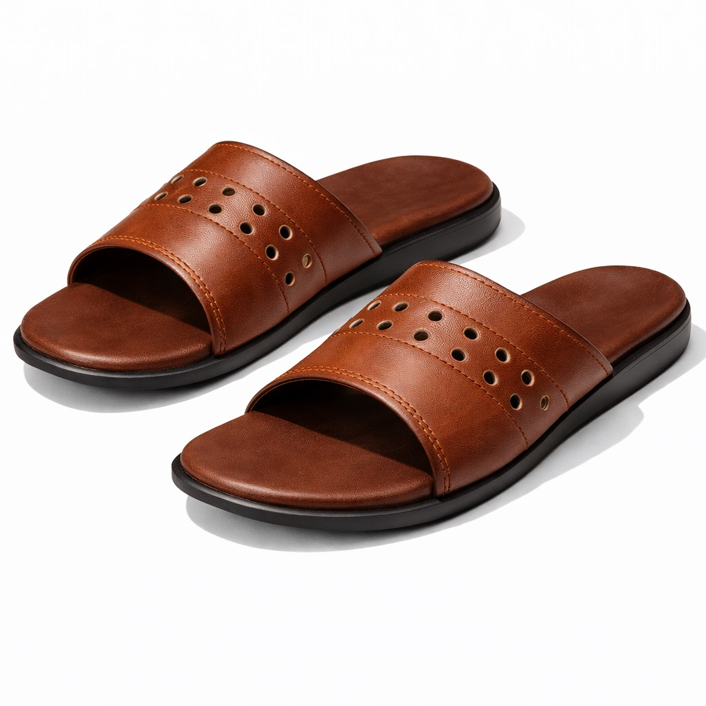 Quality Mens Perforated Leather Slide Sandal