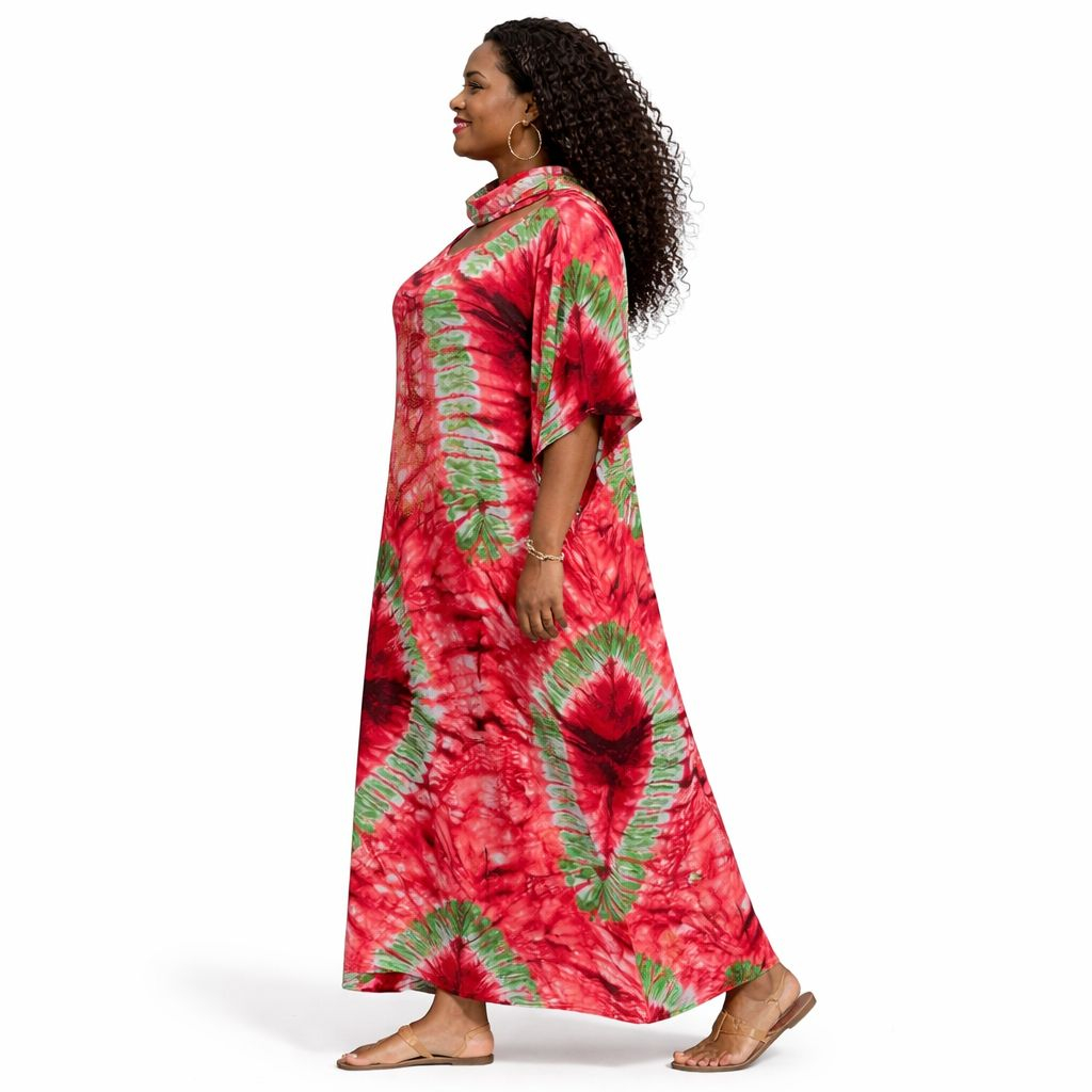 Radiant Tie Dye Kaftan Maxi Dress with Neck Scarf