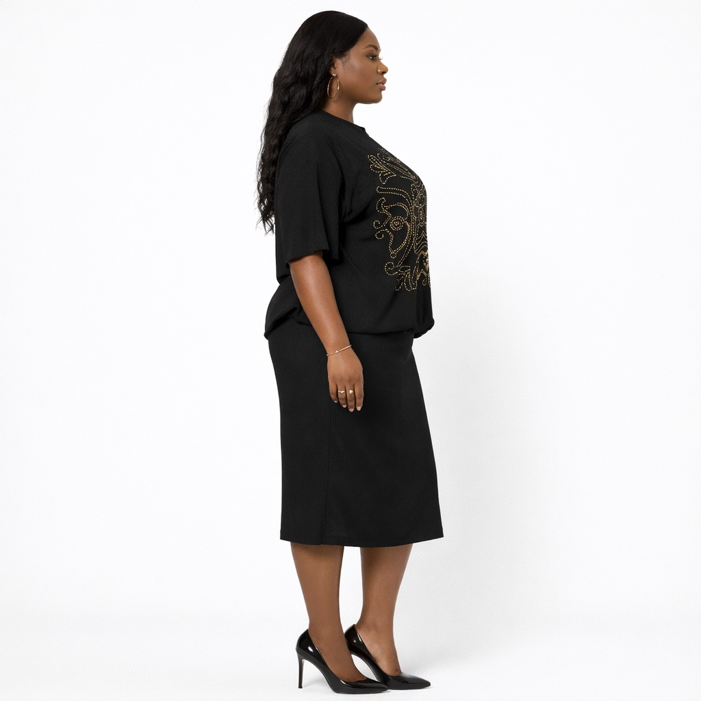 Black Embellished Two  Piece Set with Ornate Stud Detail