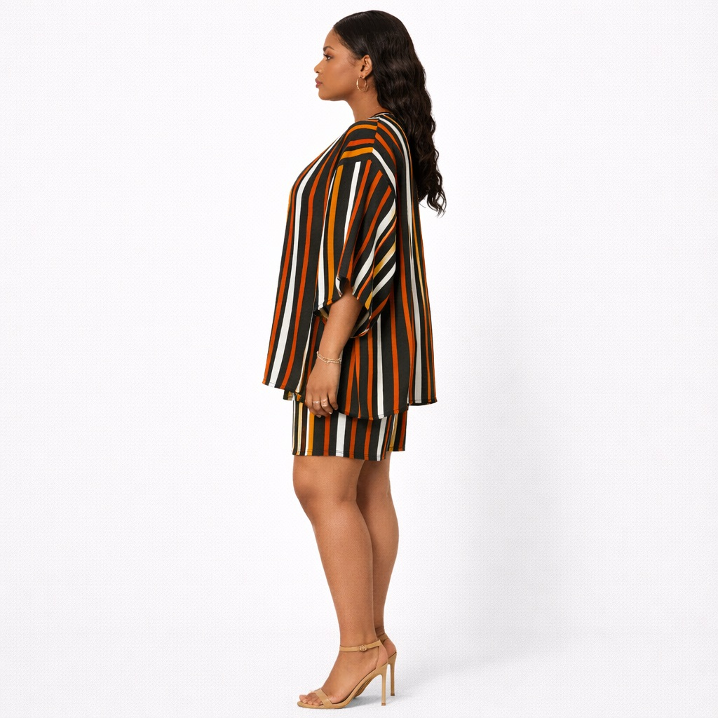 Multicolor Striped TwoPiece Short  Set with  Relaxed Fit