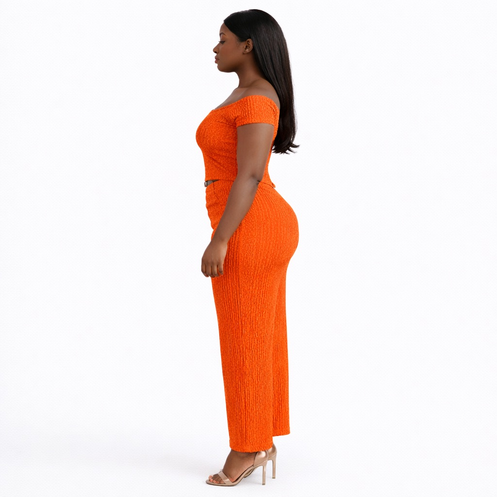 Orange Textured Two Piece Pant Set