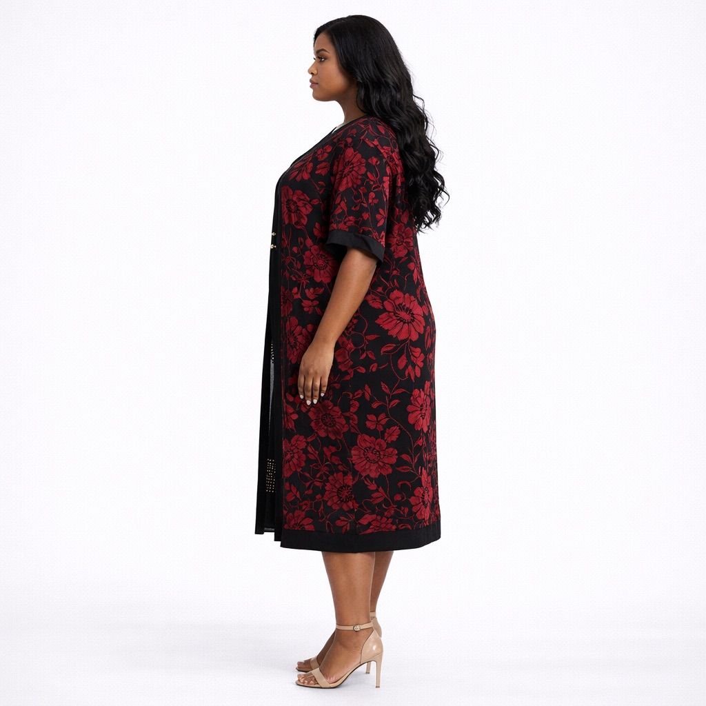 Womens Red Floral Two Layer Dress
