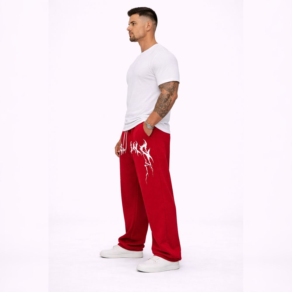 Red Casual Sweatpants with White Graphic Design