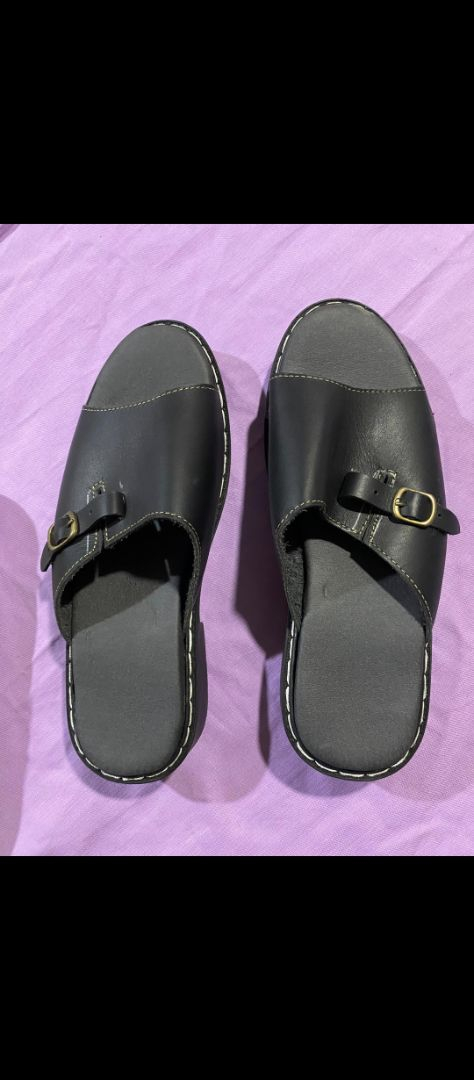 Mens Single Buckle Leather Slide Sandals