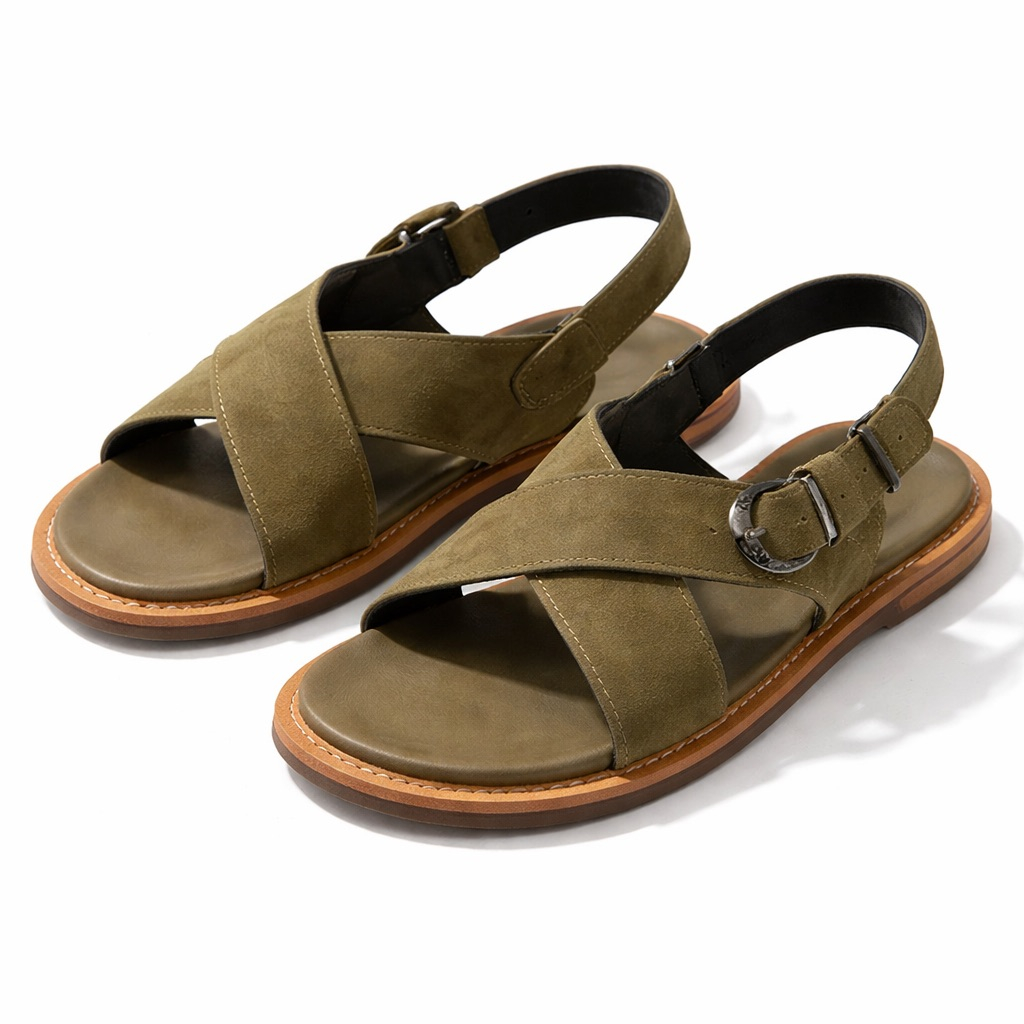Brown Dual Buckle Strap Sandals with  Back Support Strap
