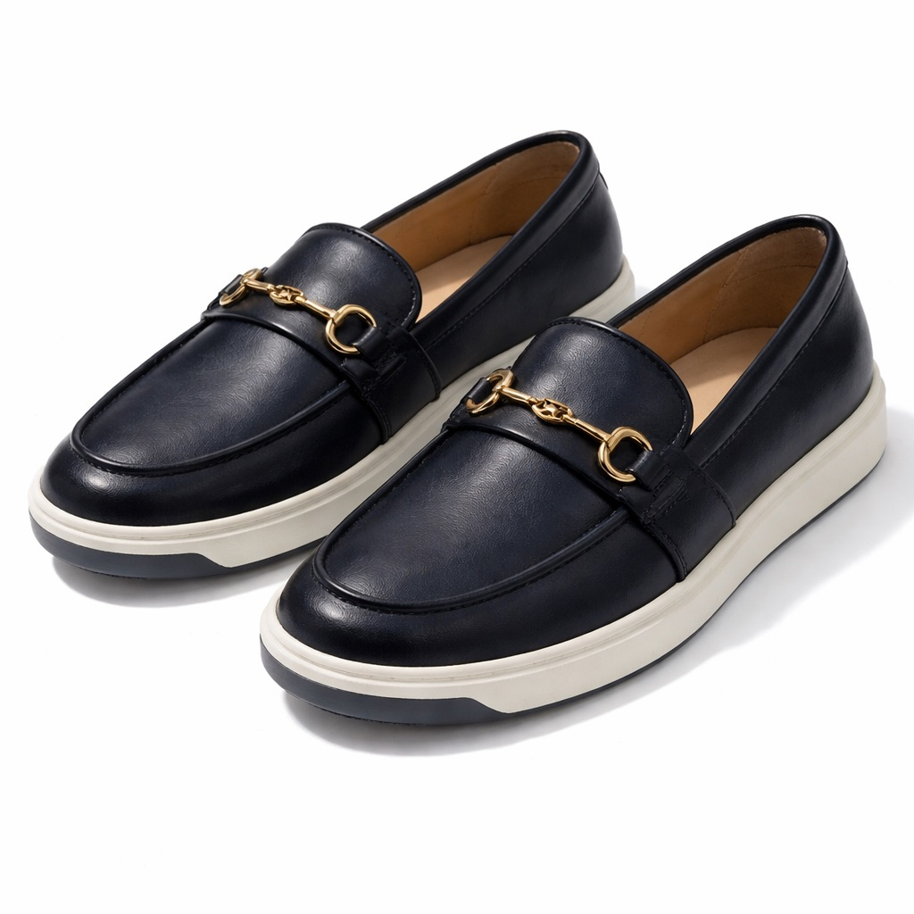 Men Black Leather Horsebit Loafers with Cushioned Sole