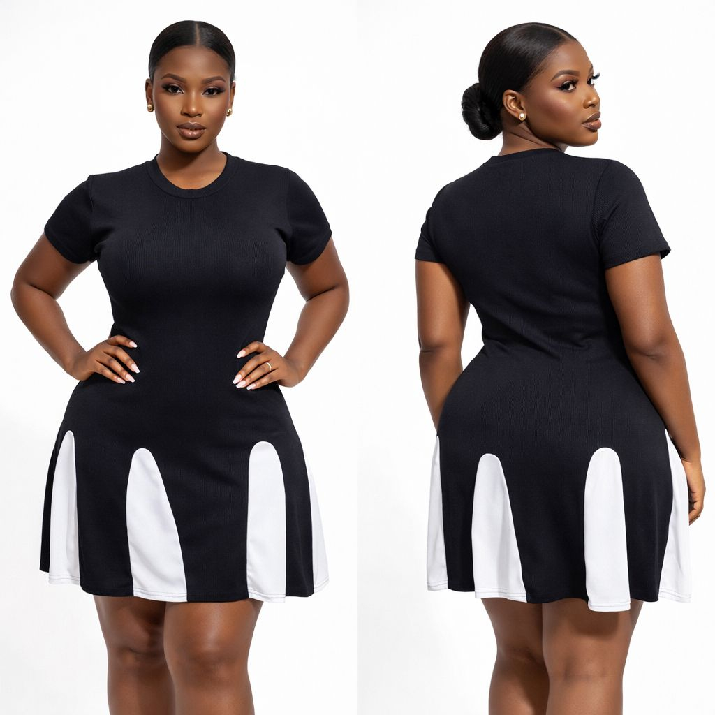 Black Contrast Panel Womens Mini Dress
