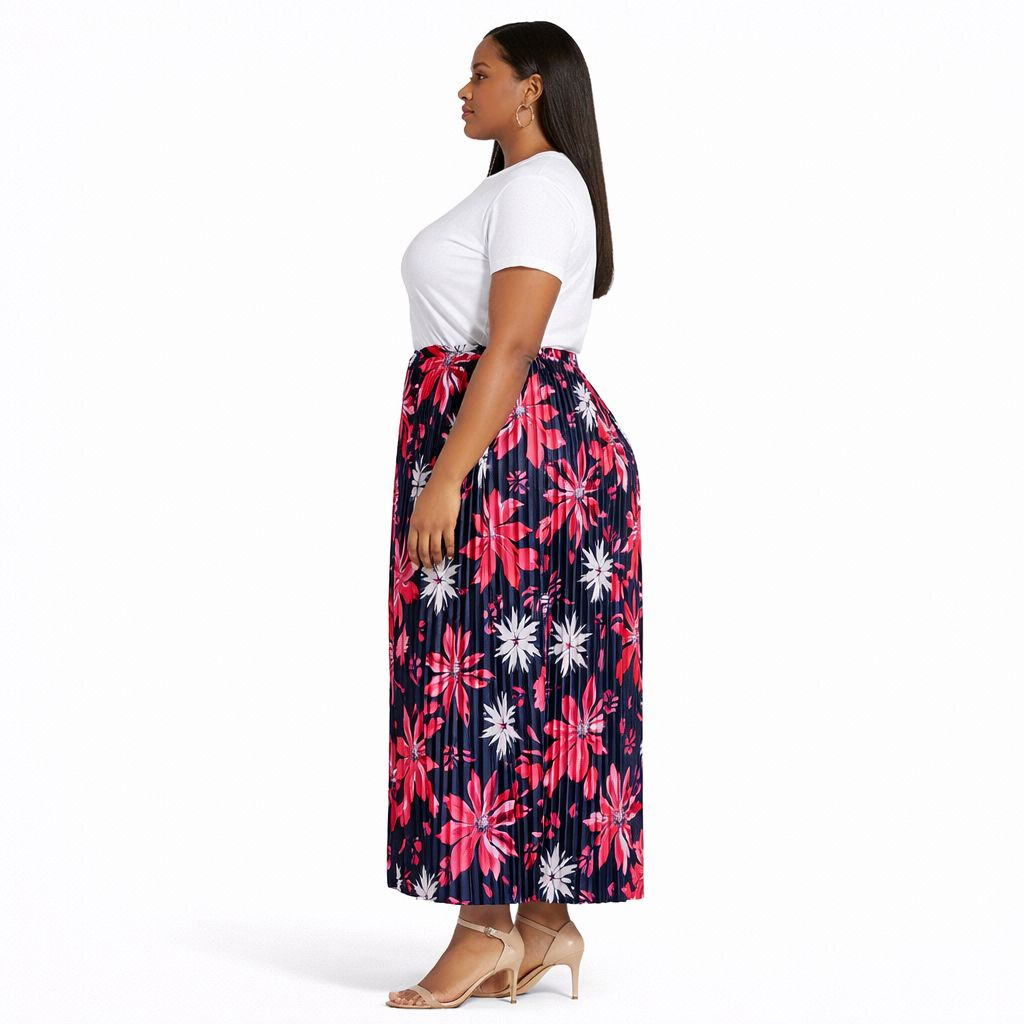 Womens Multicolor Floral Pleated Midi Skirt