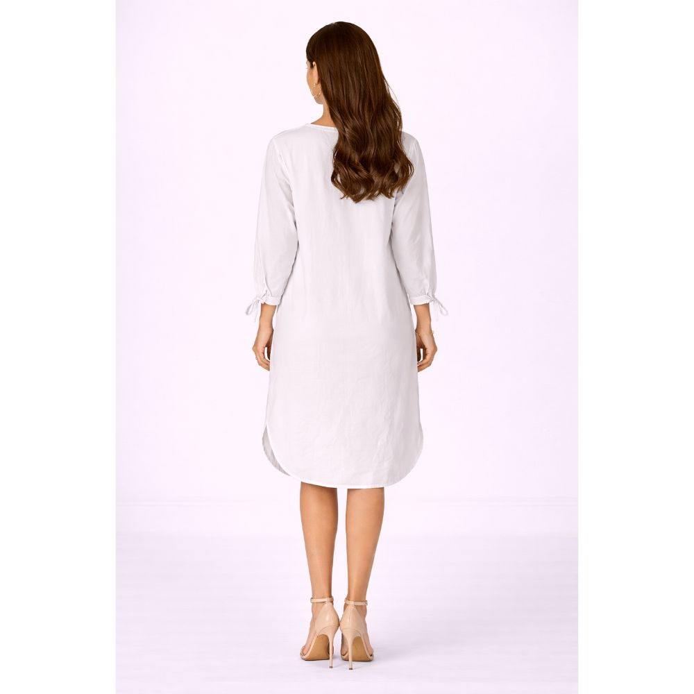 Womens Elegant White Shirt Dress with Sequin Detail
