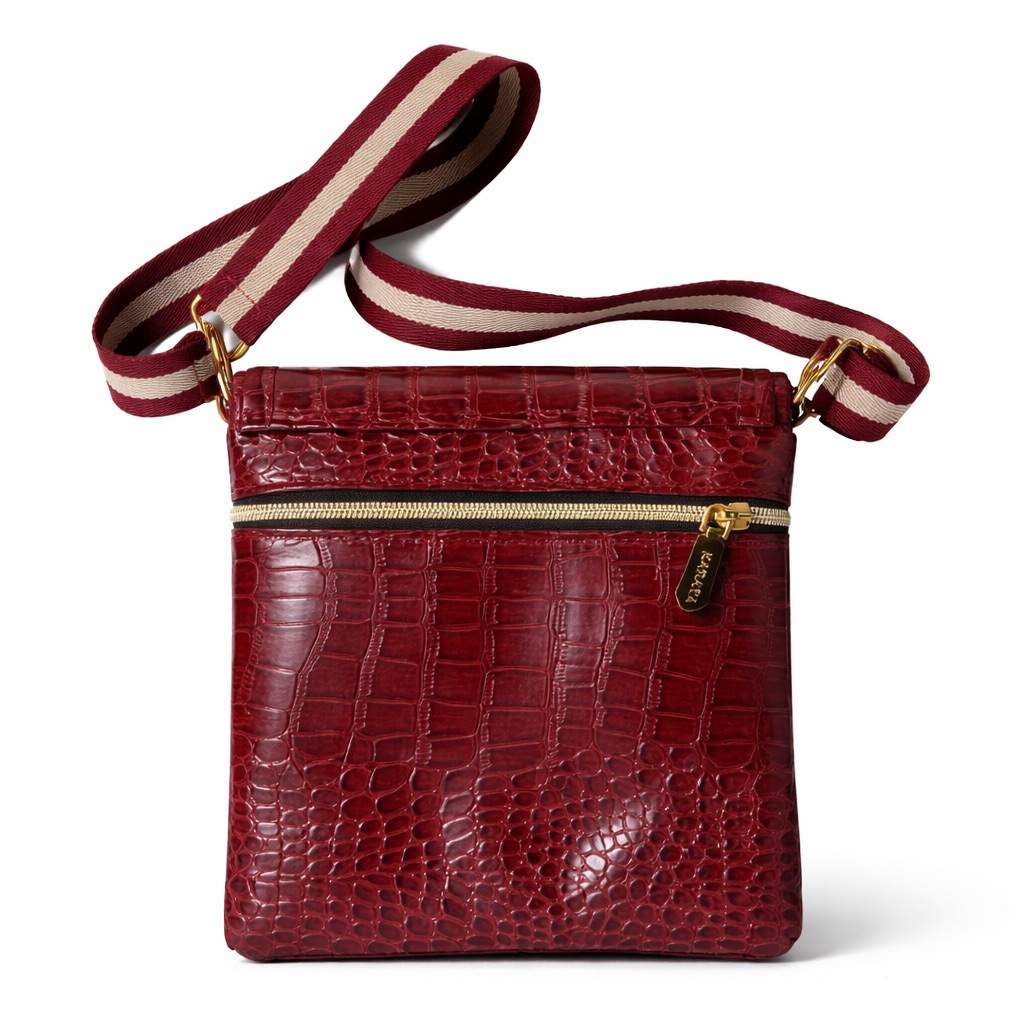 Red Croc Texture Slim Crossbody Bag