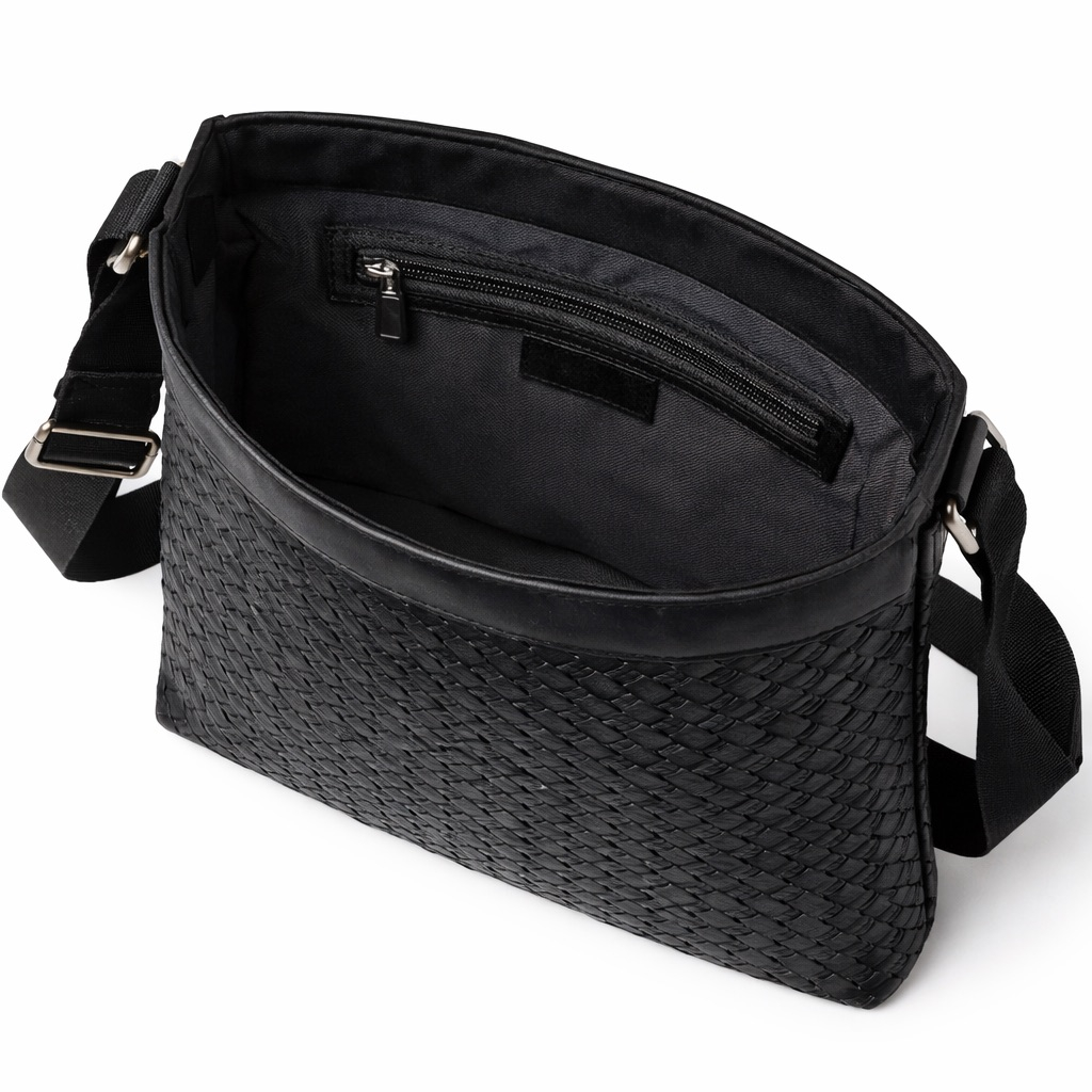 Quality Black Woven Leather Crossbody Sling Bag