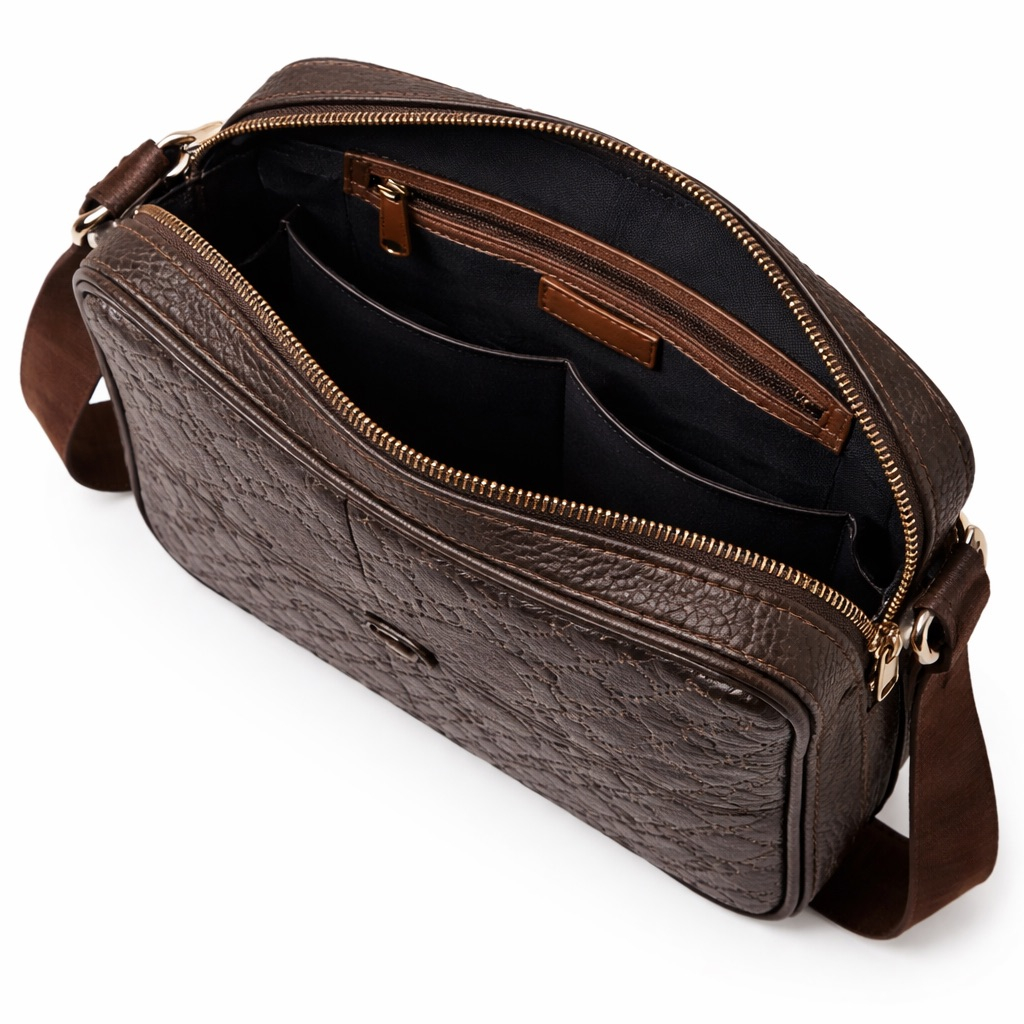 Quality Dark Brown Embossed Monogram Crossbody Bag