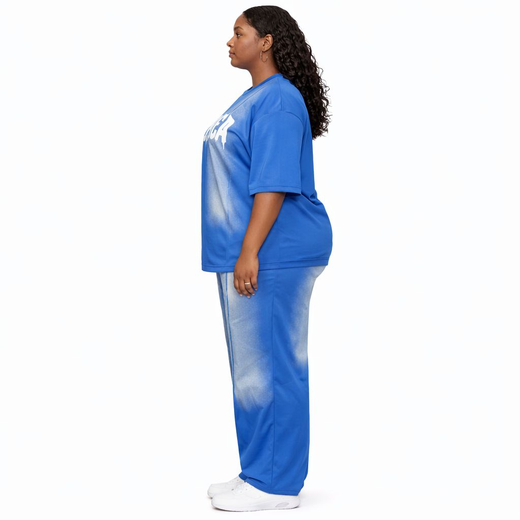 Balenciaga Graphic Two Piece Set Blue Casual Women Outfit