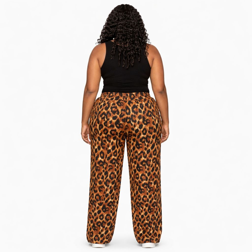 Leopard Print Pants Elastic Waist Casual Women Trousers