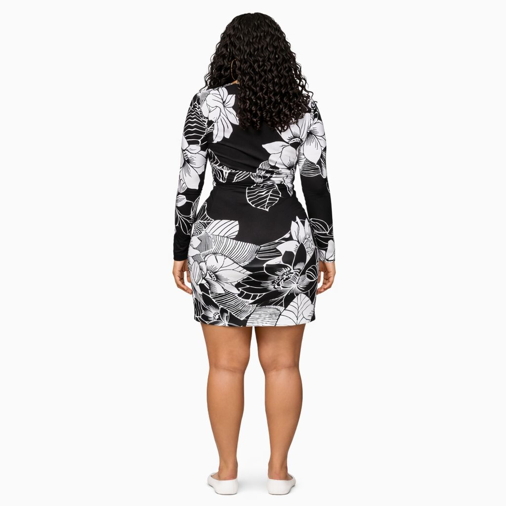 Floral Wrap Mini Dress Black and White Elegant Women Outfit