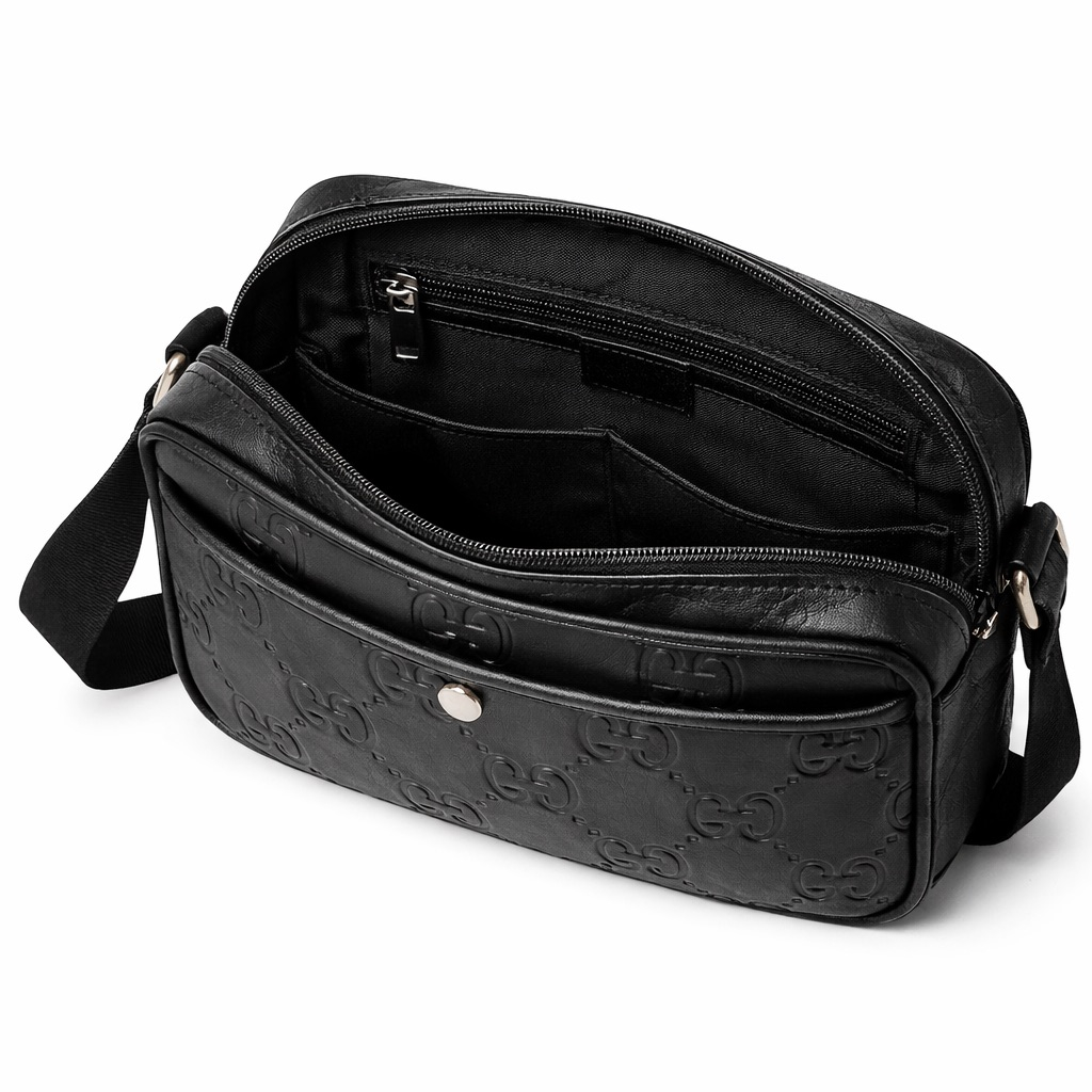 Classic Black Embossed Monogram Crossbody Bag
