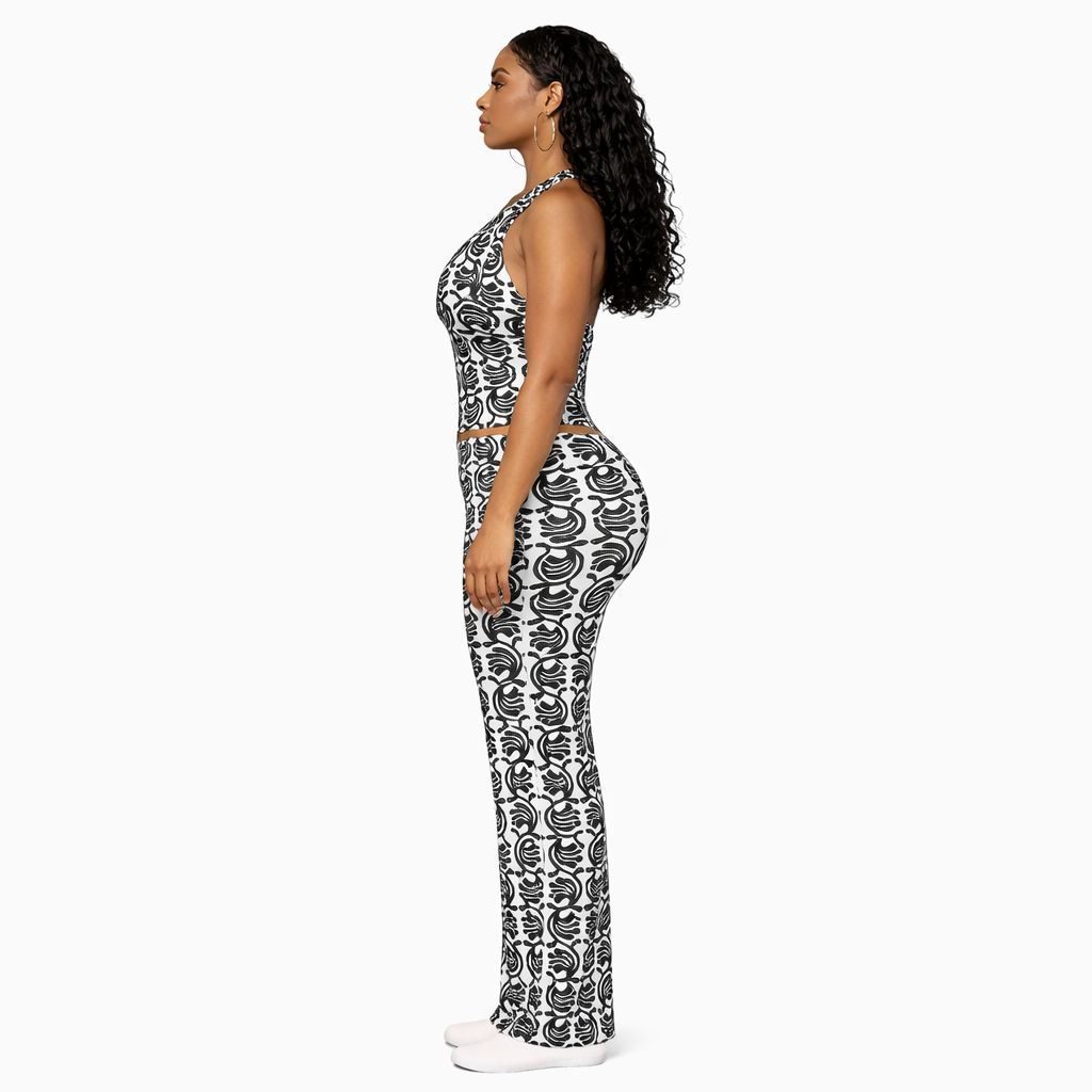 Black & White Halter Neck Crop Top & Pants Set