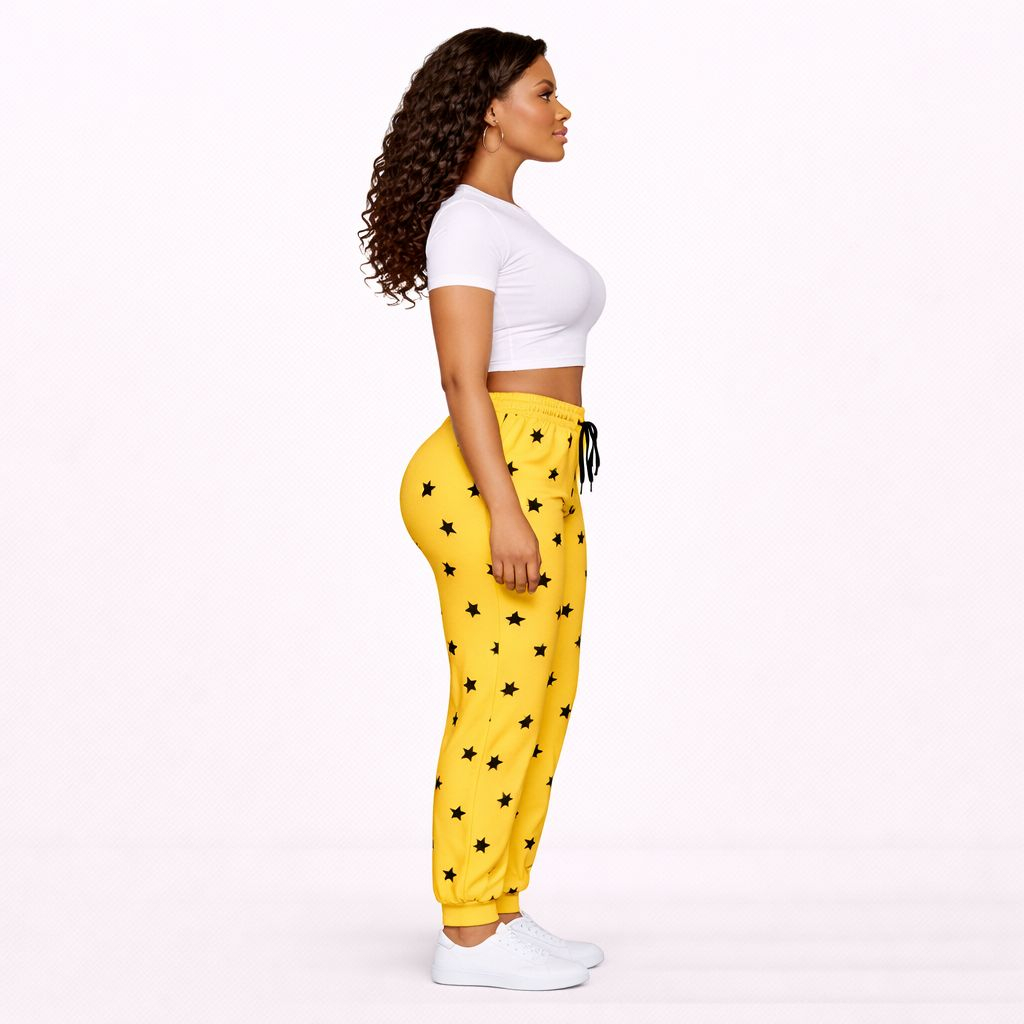 Yellow & Black Star Print Drawstring Pants