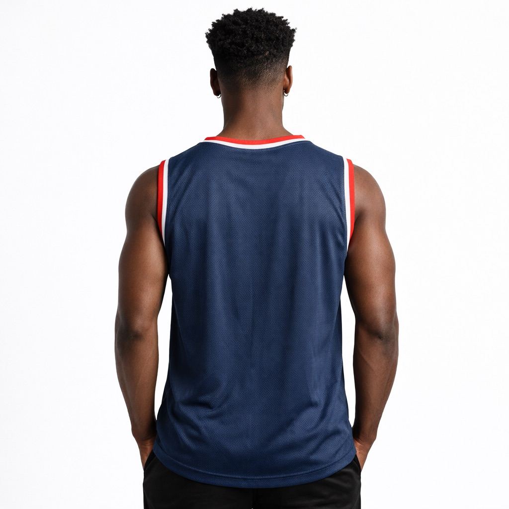 Navy Blue Mens Sleeveless Sports Mesh Jersey