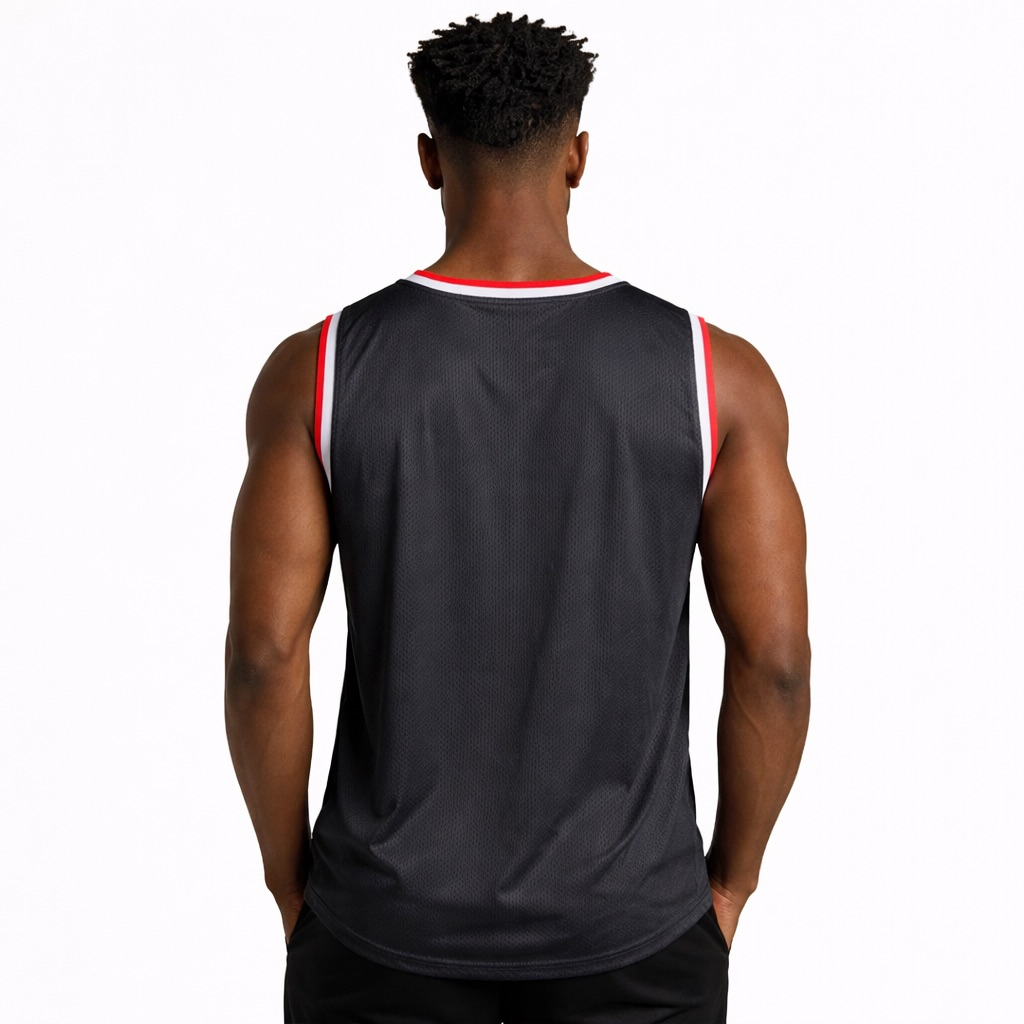 Mens  Black Sleeveless Sports Mesh Jersey