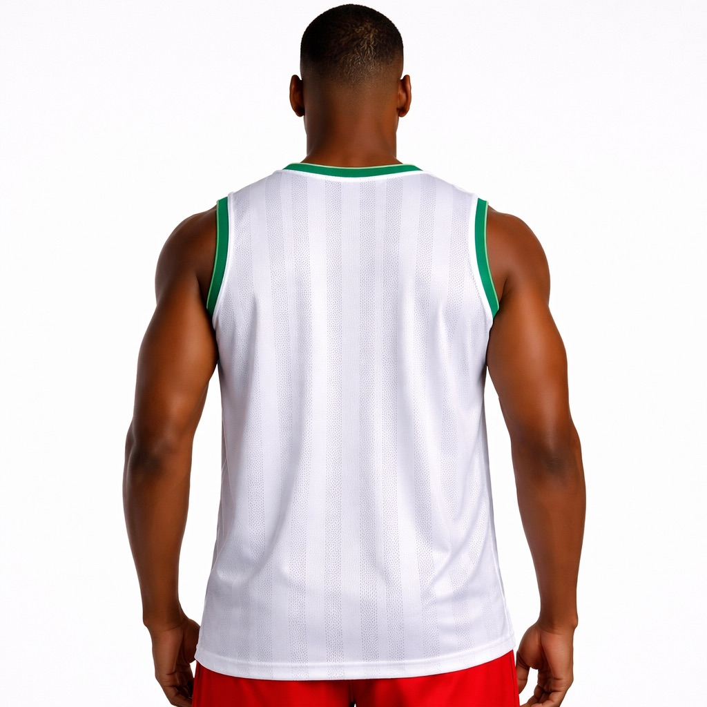 Mens White and Green Sleeveless Sports Mesh Jersey