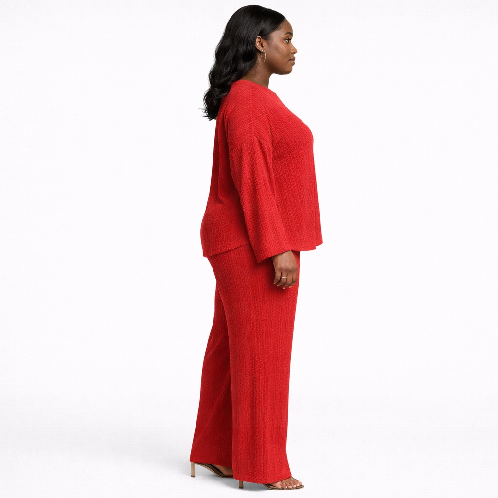 Womens Red Two Piece Textured Set