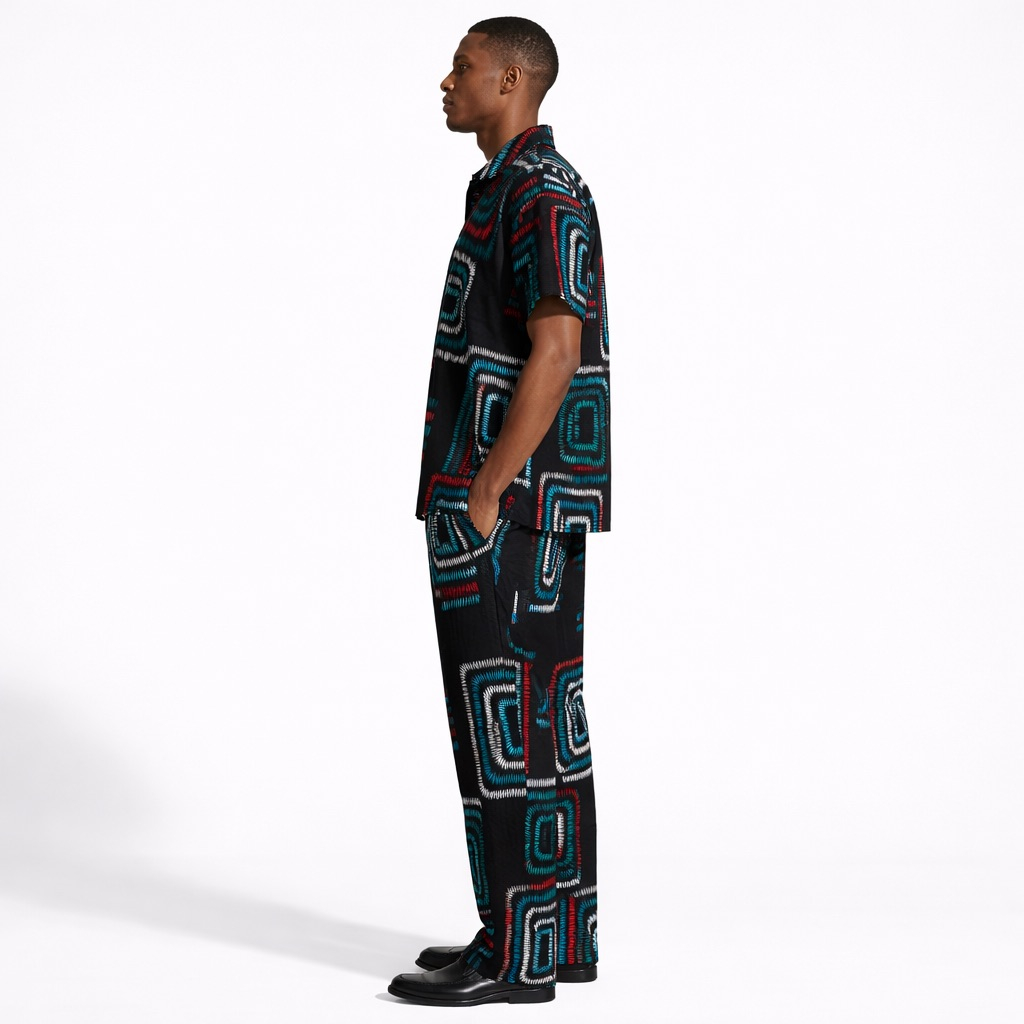 Multicolor Patterned Two Piece Short Sleeve Top and Trousers Set for Men