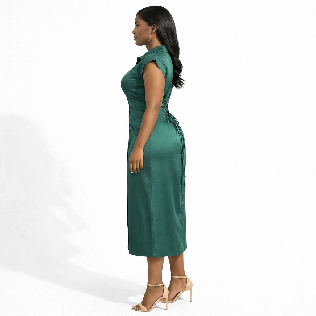 Womens Green Button Down Midi Dress