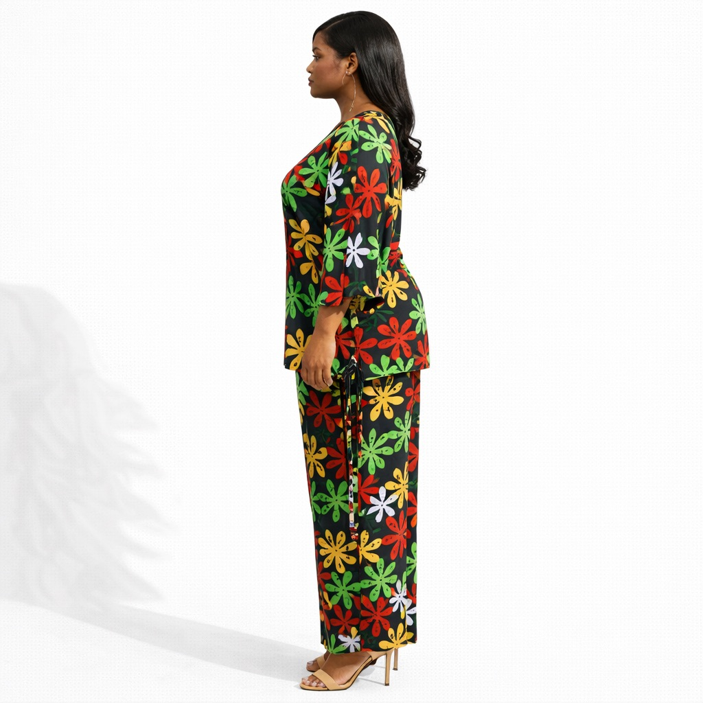 Womens Relaxed Fit Blouse and Wide Leg Trousers Two Piece Set