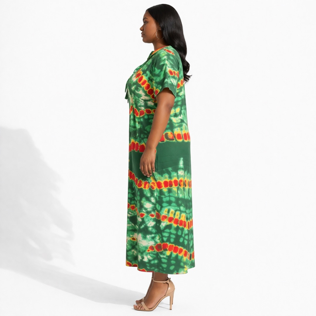 Womens Green and Red Tie Dye Kaftan Dress