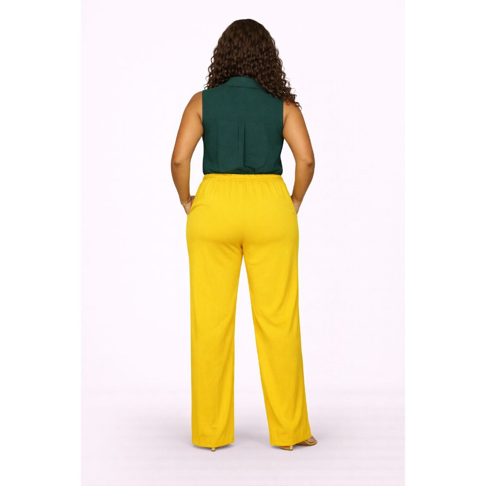 Green Top and Yellow Wide Leg Pants Two Piece Set