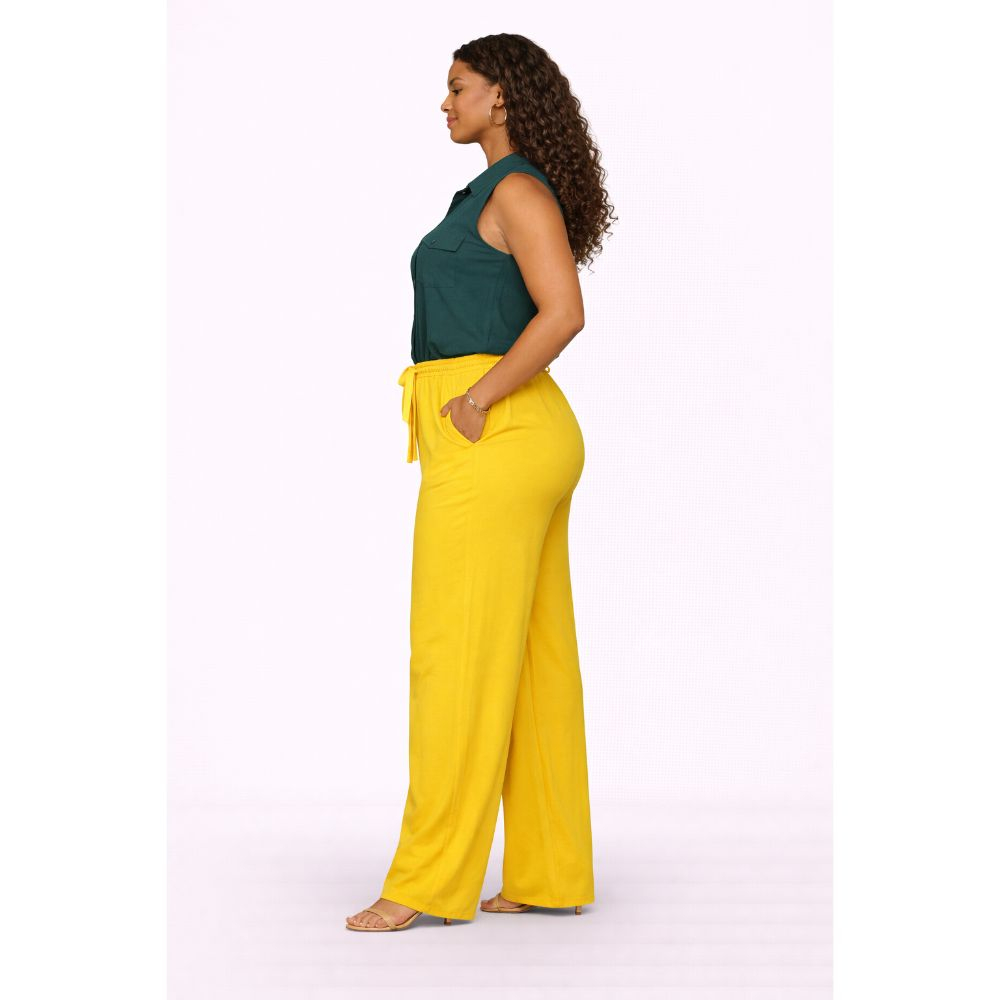 Green Top and Yellow Wide Leg Pants Two Piece Set