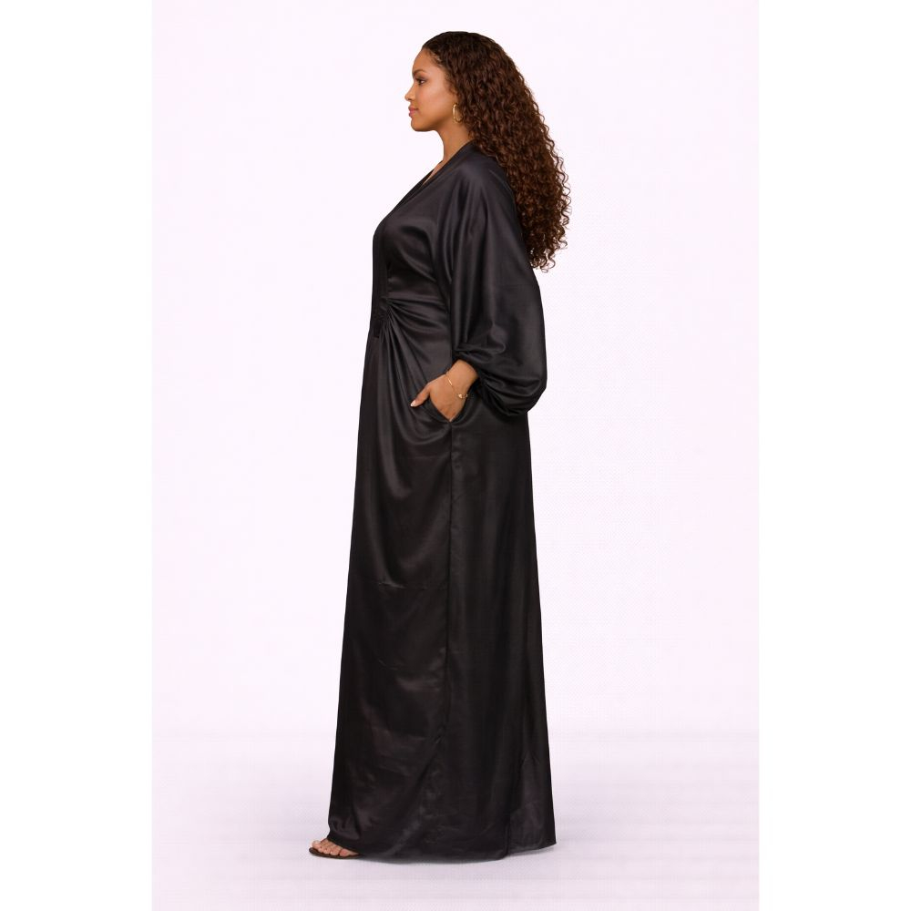Elegant Draped Kaftan Maxi Dress (Black)