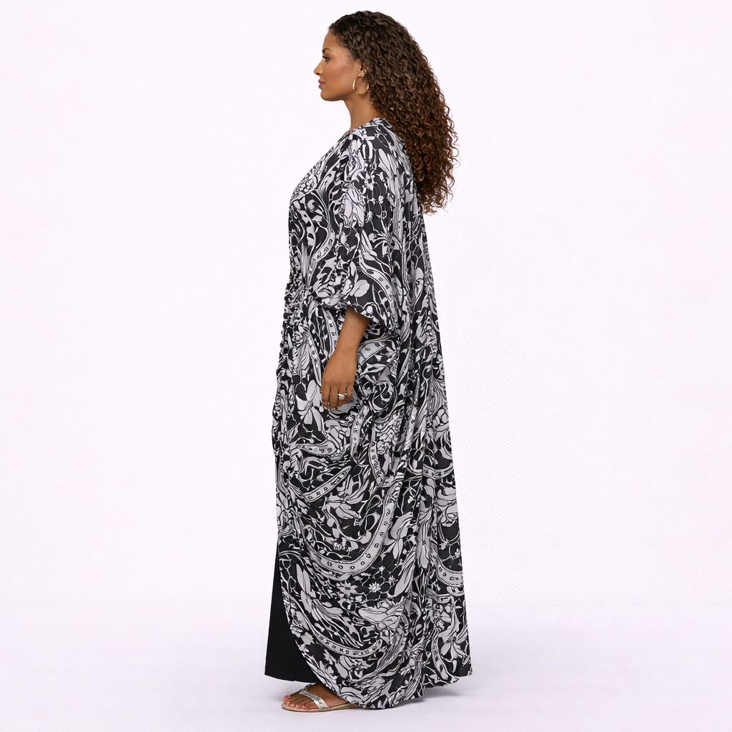 Black and White Abstract Kaftan Dress