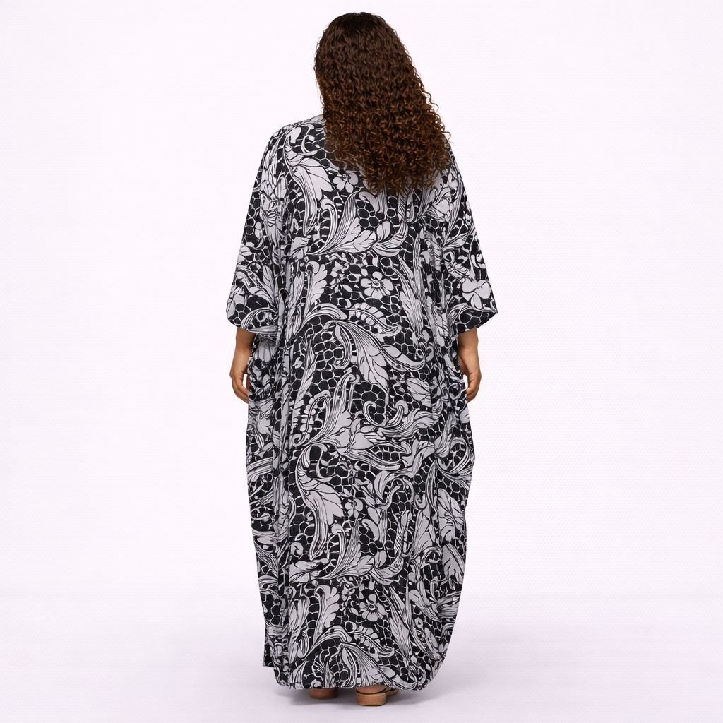 Black and White Abstract Kaftan Dress