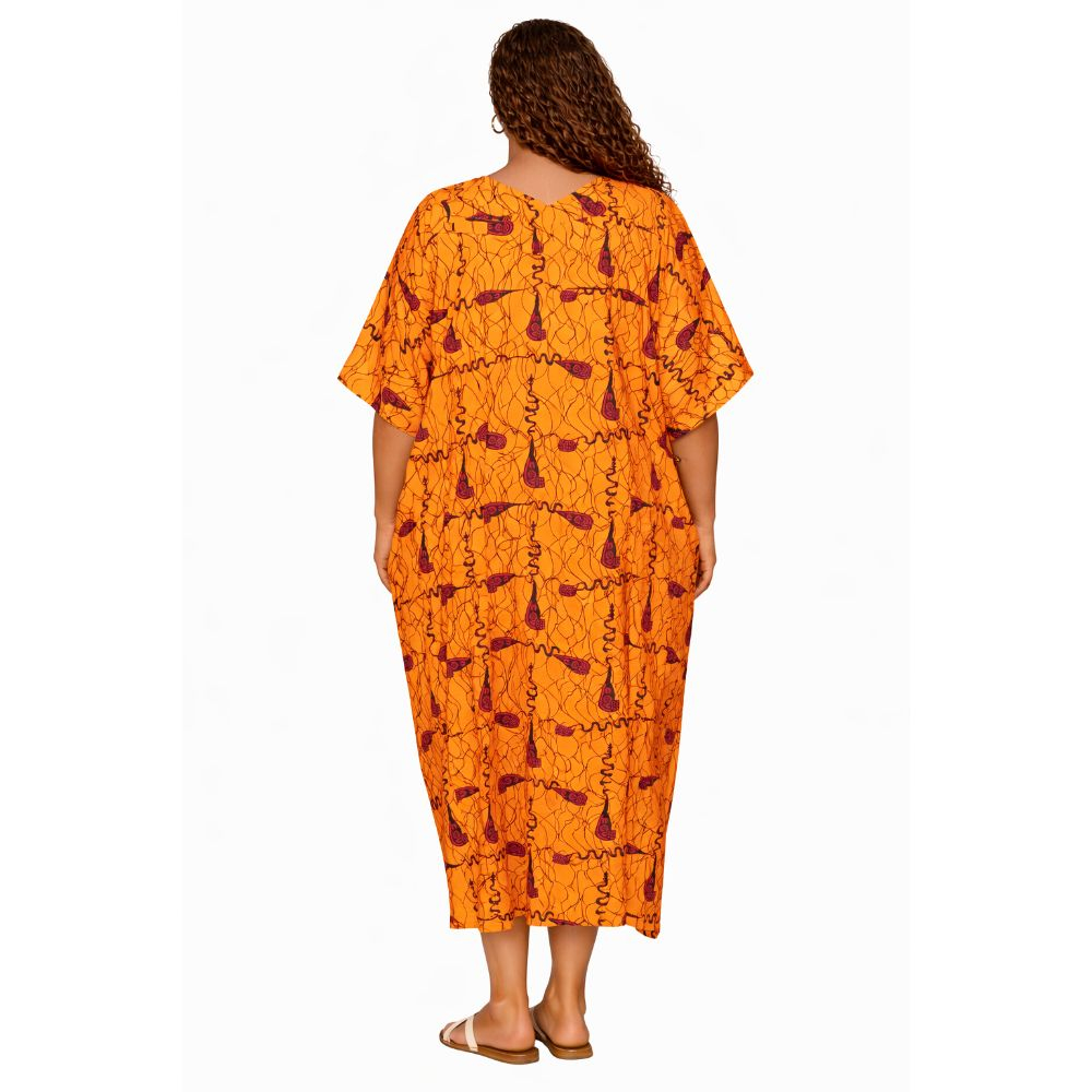 Abstract Ankara Kaftan Maxi Dress  Orange