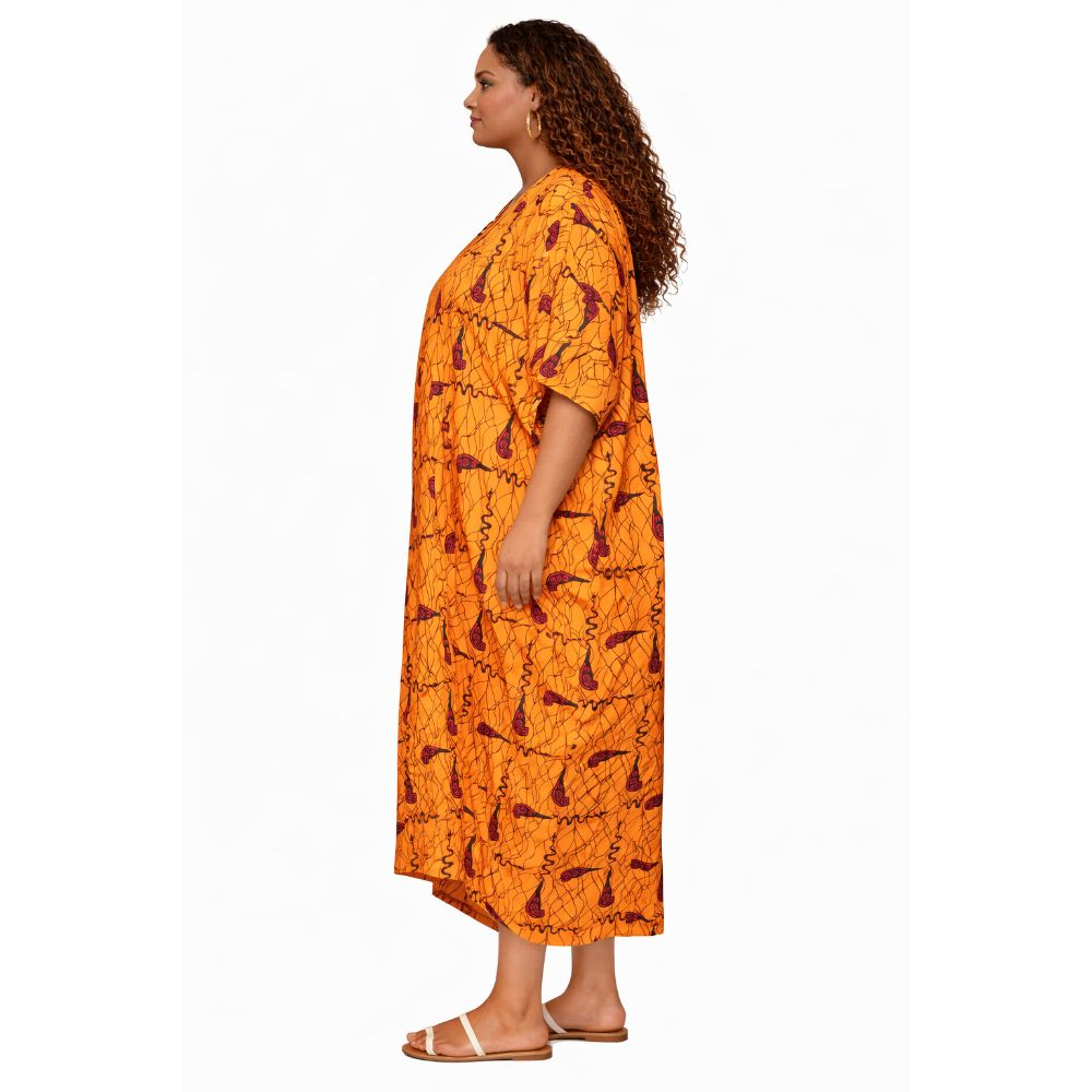 Abstract Ankara Kaftan Maxi Dress  Orange